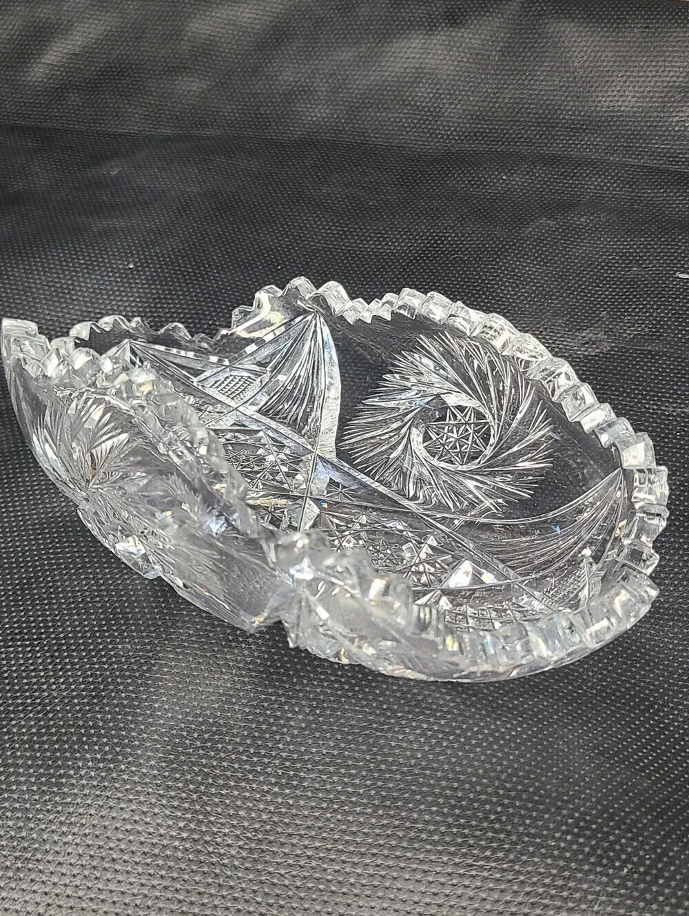 Antique ABP American Brilliant Period Cut Crystal Ornate Oval Dish Vintage